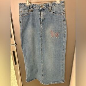 Cato Long Denim Skirt Blue 8 Women Bedazzled Modest Grunge Hippie Boho Casual